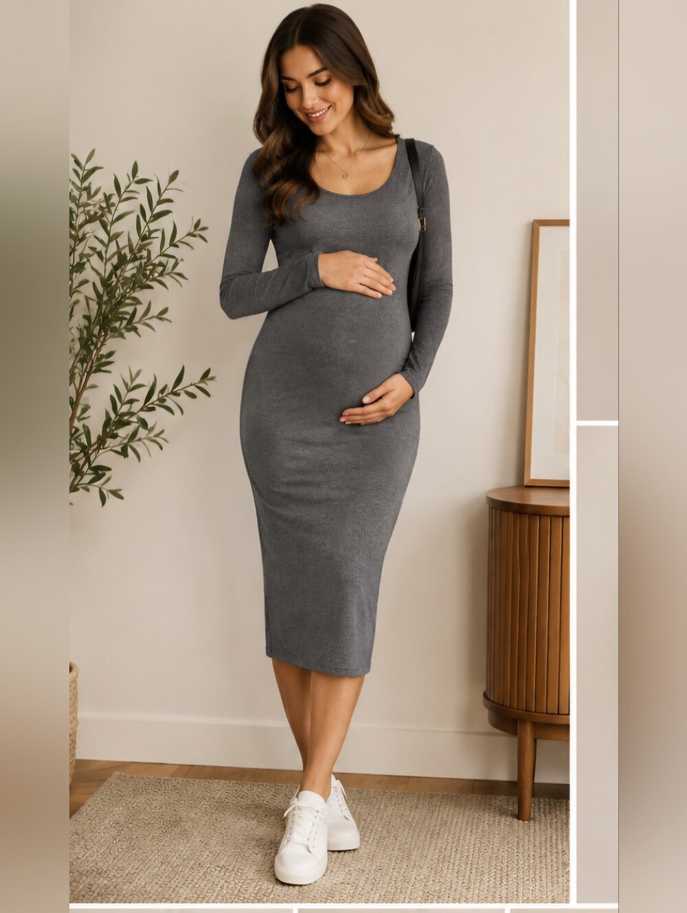 Hatch Gray Bamboo Blend Midi Dress Small Maternity Shelf Bra Stretch Knit